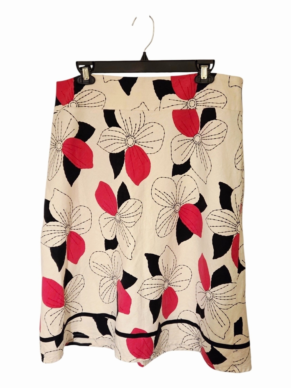 Cato Cream A-Line Skirt with Black & Red Floral Print